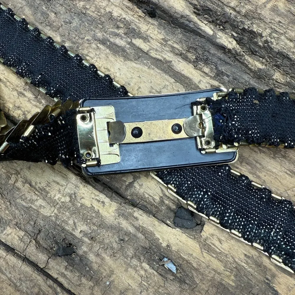 Vintage Gold Fish Scale Metal Link Elastic Stretch Belt Push Clasp Women's OS